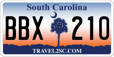 SC license plate BBX210