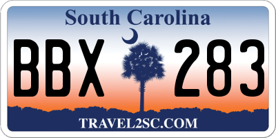 SC license plate BBX283