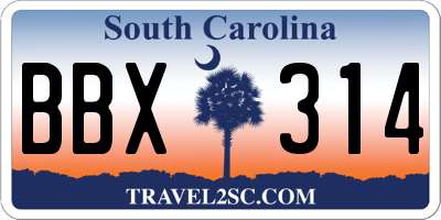 SC license plate BBX314