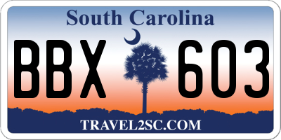 SC license plate BBX603