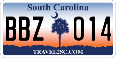 SC license plate BBZ014