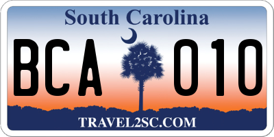 SC license plate BCA010