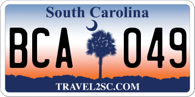 SC license plate BCA049