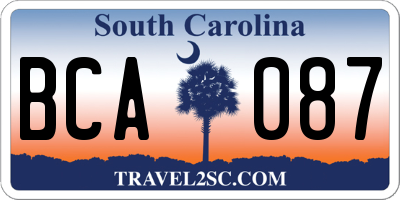 SC license plate BCA087