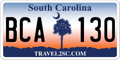 SC license plate BCA130