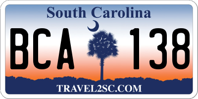 SC license plate BCA138