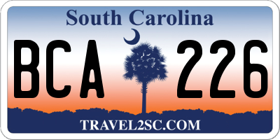 SC license plate BCA226
