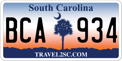 SC license plate BCA934