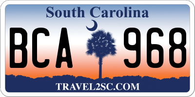 SC license plate BCA968