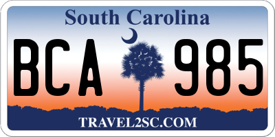 SC license plate BCA985
