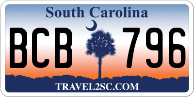SC license plate BCB796