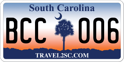 SC license plate BCC006