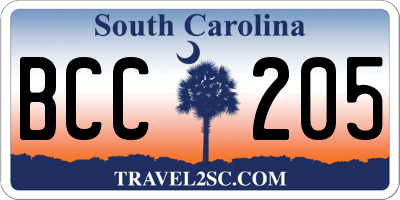 SC license plate BCC205