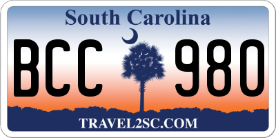 SC license plate BCC980