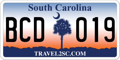 SC license plate BCD019
