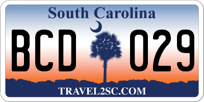 SC license plate BCD029
