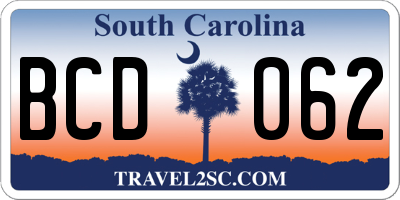 SC license plate BCD062