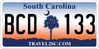 SC license plate BCD133