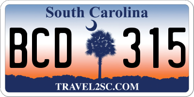 SC license plate BCD315