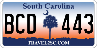 SC license plate BCD443