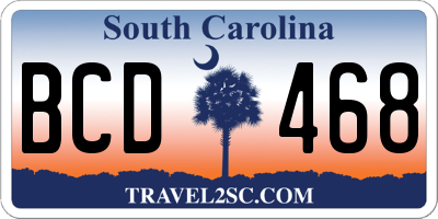 SC license plate BCD468
