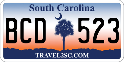 SC license plate BCD523