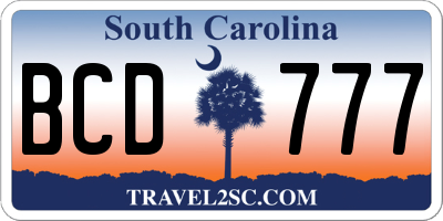 SC license plate BCD777