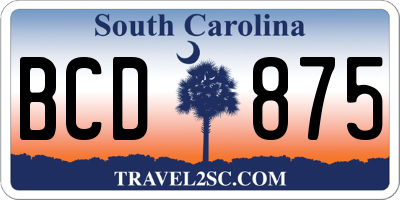 SC license plate BCD875