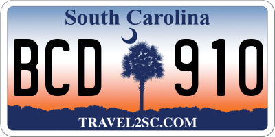 SC license plate BCD910