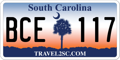 SC license plate BCE117
