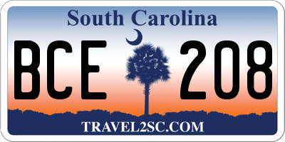 SC license plate BCE208