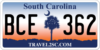 SC license plate BCE362