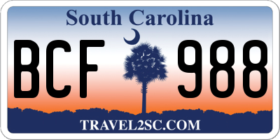 SC license plate BCF988