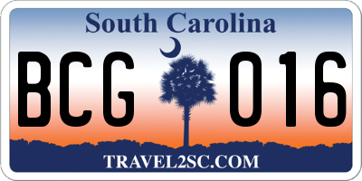 SC license plate BCG016