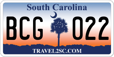 SC license plate BCG022