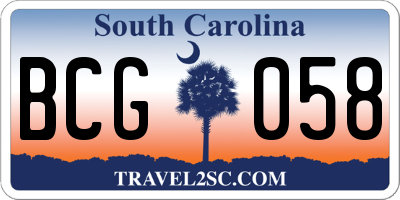 SC license plate BCG058