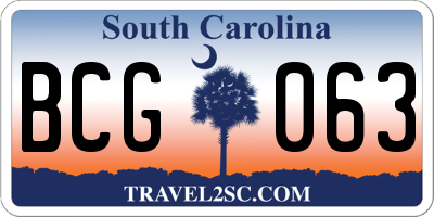 SC license plate BCG063