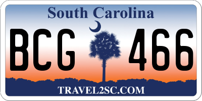 SC license plate BCG466