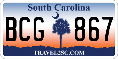 SC license plate BCG867
