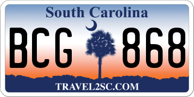 SC license plate BCG868
