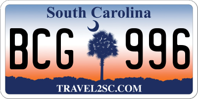 SC license plate BCG996
