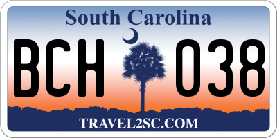 SC license plate BCH038