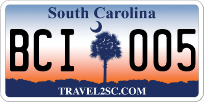 SC license plate BCI005