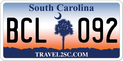 SC license plate BCL092