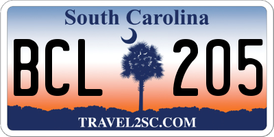 SC license plate BCL205