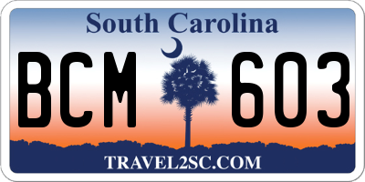 SC license plate BCM603
