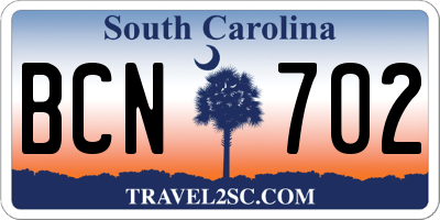 SC license plate BCN702