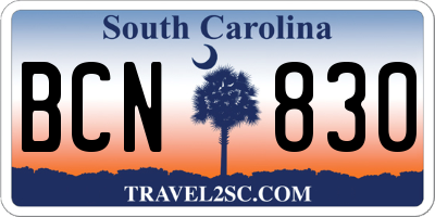 SC license plate BCN830
