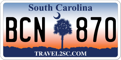 SC license plate BCN870