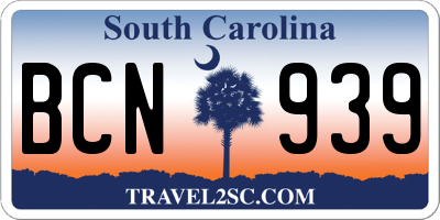 SC license plate BCN939